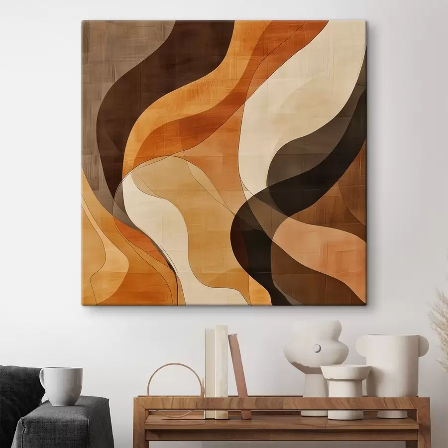 Pilt Abstraktne kompositsioon dünaamiliste laineliste joontega terrakotapruuni värvipalettis s48851