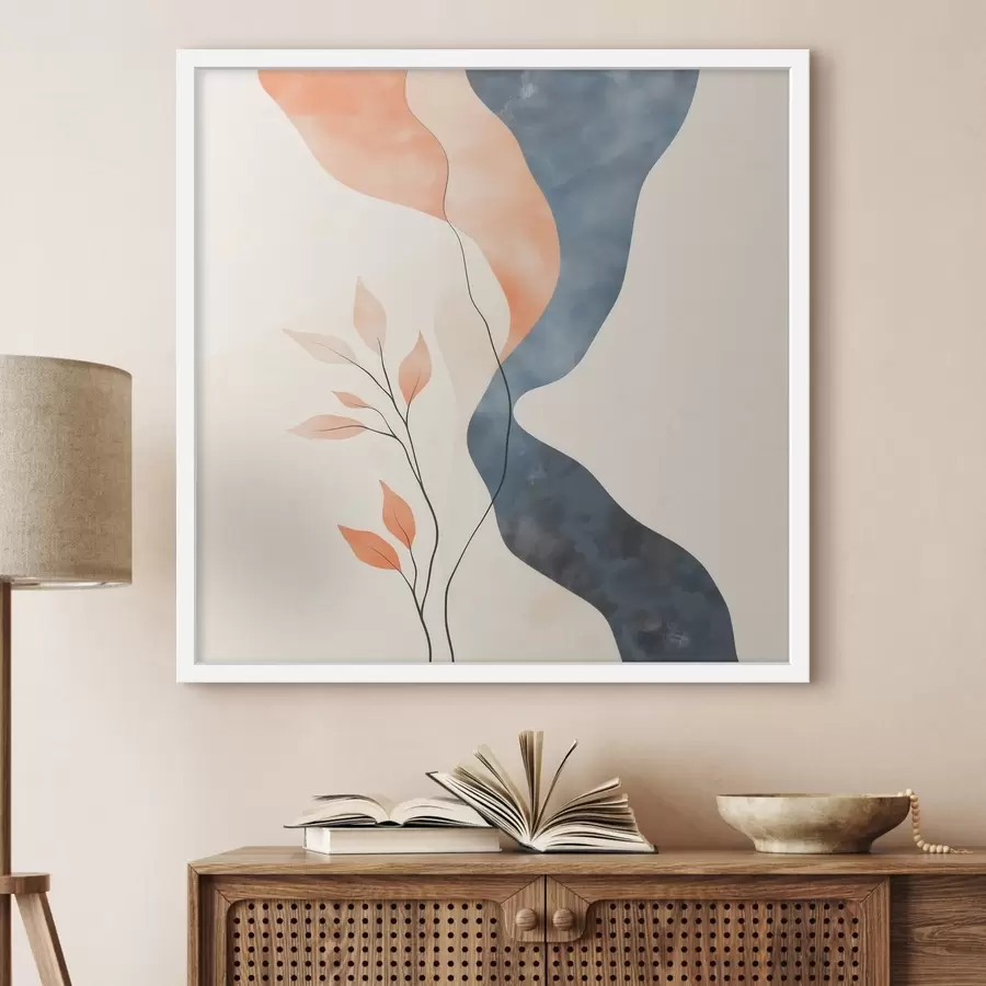 Fototapeedid Lilleseade voolavate joontega sinise ja oranži värvipalettis f48837