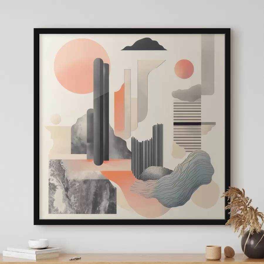 Fototapeedid Geomeetriline kompositsioon virsiku-halli värvipalettiga kaasaegses maalikunstistiilis f48841