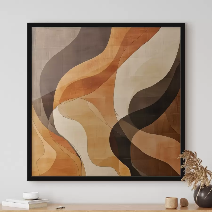 Fototapeedid Abstraktne kompositsioon dünaamiliste laineliste joontega terrakotapruuni värvipalettis f48851