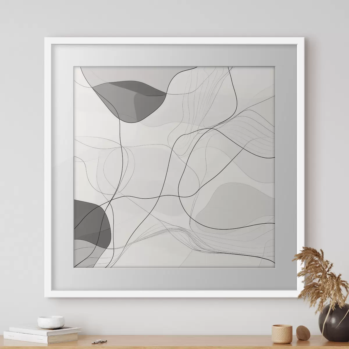 Plakat Minimalistlik abstraktne stseen õhukeste joonte ja pehmetega varjudega f48853