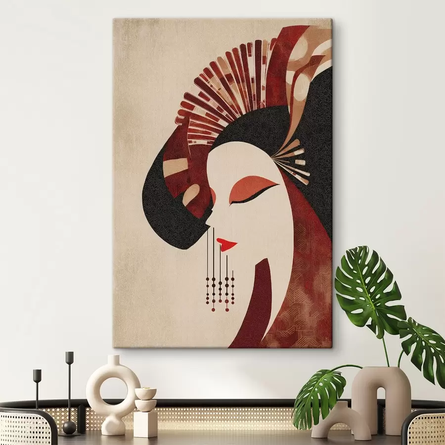 Pilt stiliseeritud naise portree, mis on inspireeritud jaapani ja art déco esteetikast s48994