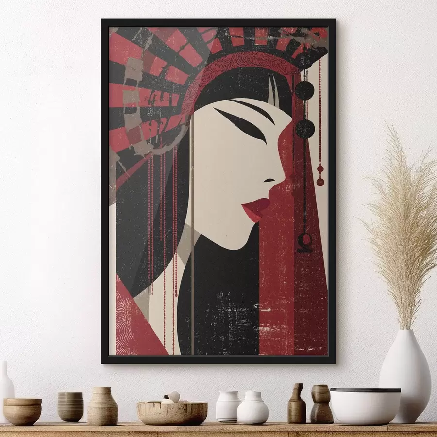 Fototapeedid stiliseeritud naise portree, mis on inspireeritud jaapani ja art déco esteetikast f48993