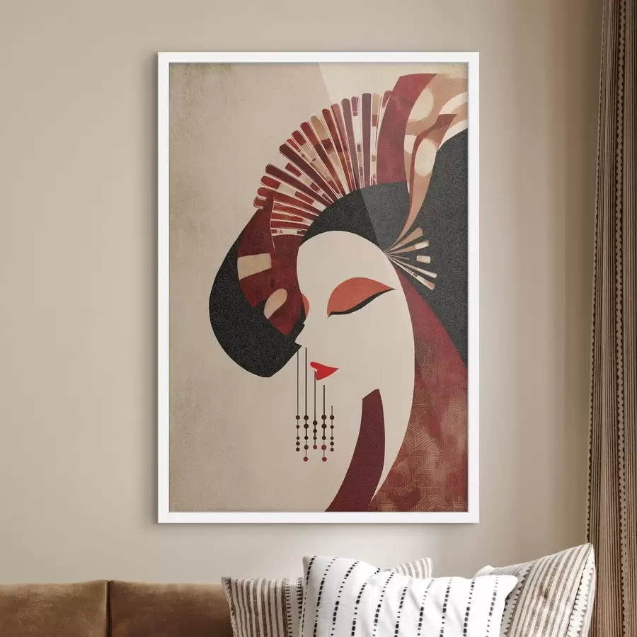 Fototapeedid stiliseeritud naise portree, mis on inspireeritud jaapani ja art déco esteetikast f48994