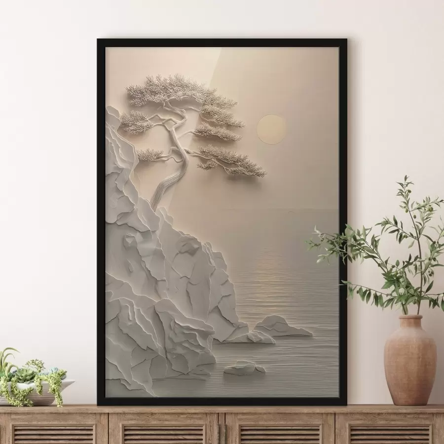 Fototapeedid puu mereäärsel nõlval, madalreljeefina f49001