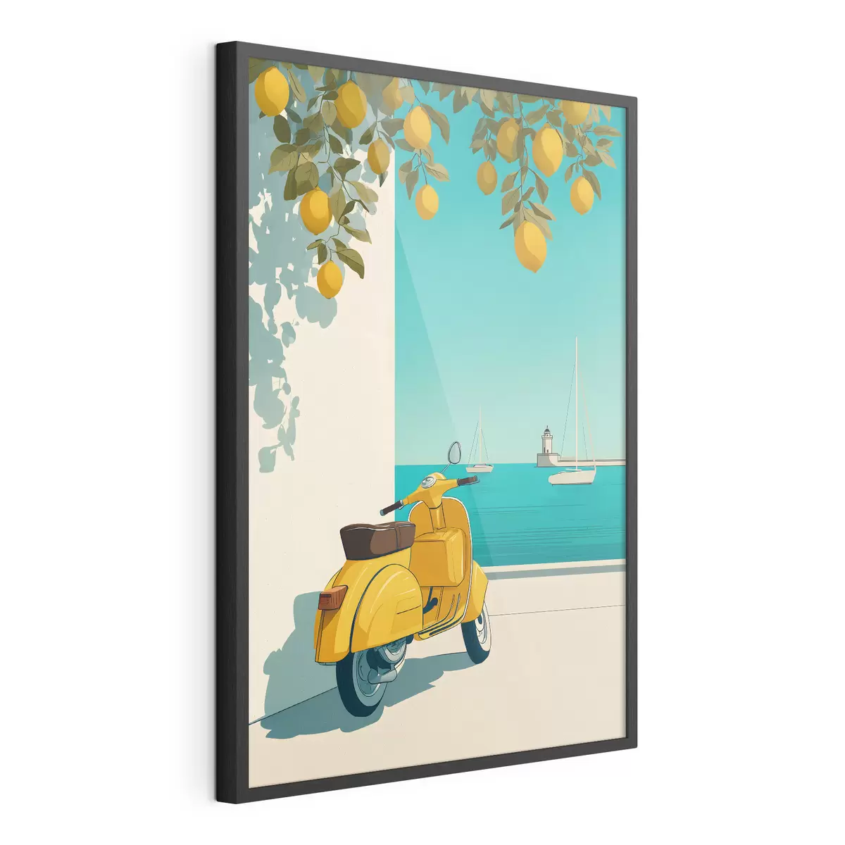 Plakat mopeed mere ääres sidrunipuude all f49008