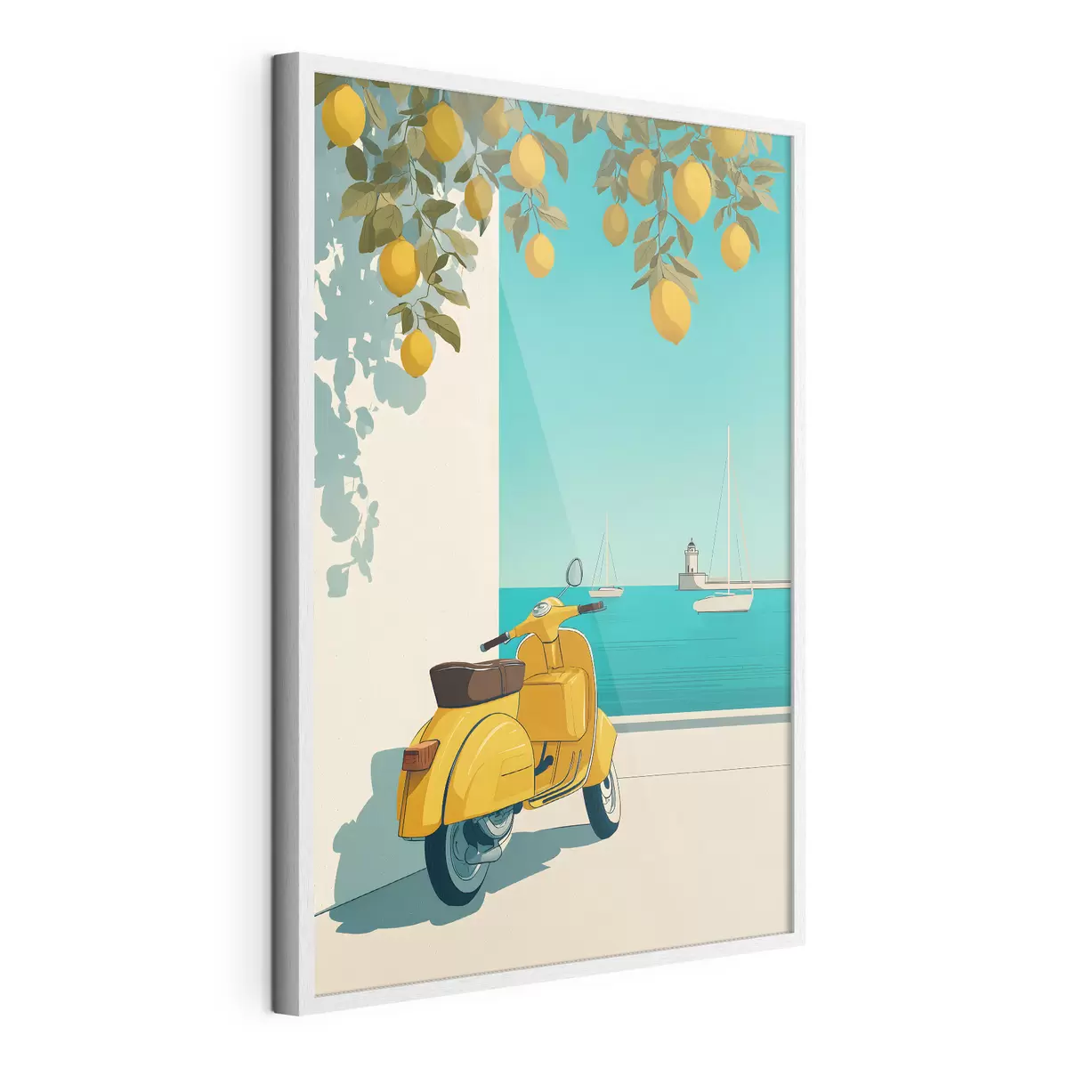 Plakat mopeed mere ääres sidrunipuude all f49008