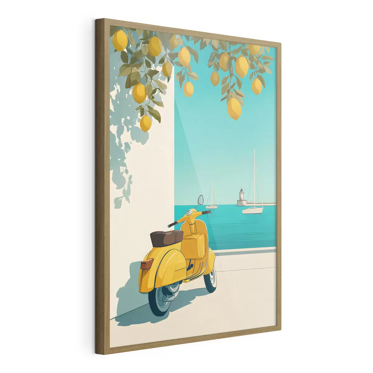 Plakat mopeed mere ääres sidrunipuude all f49008