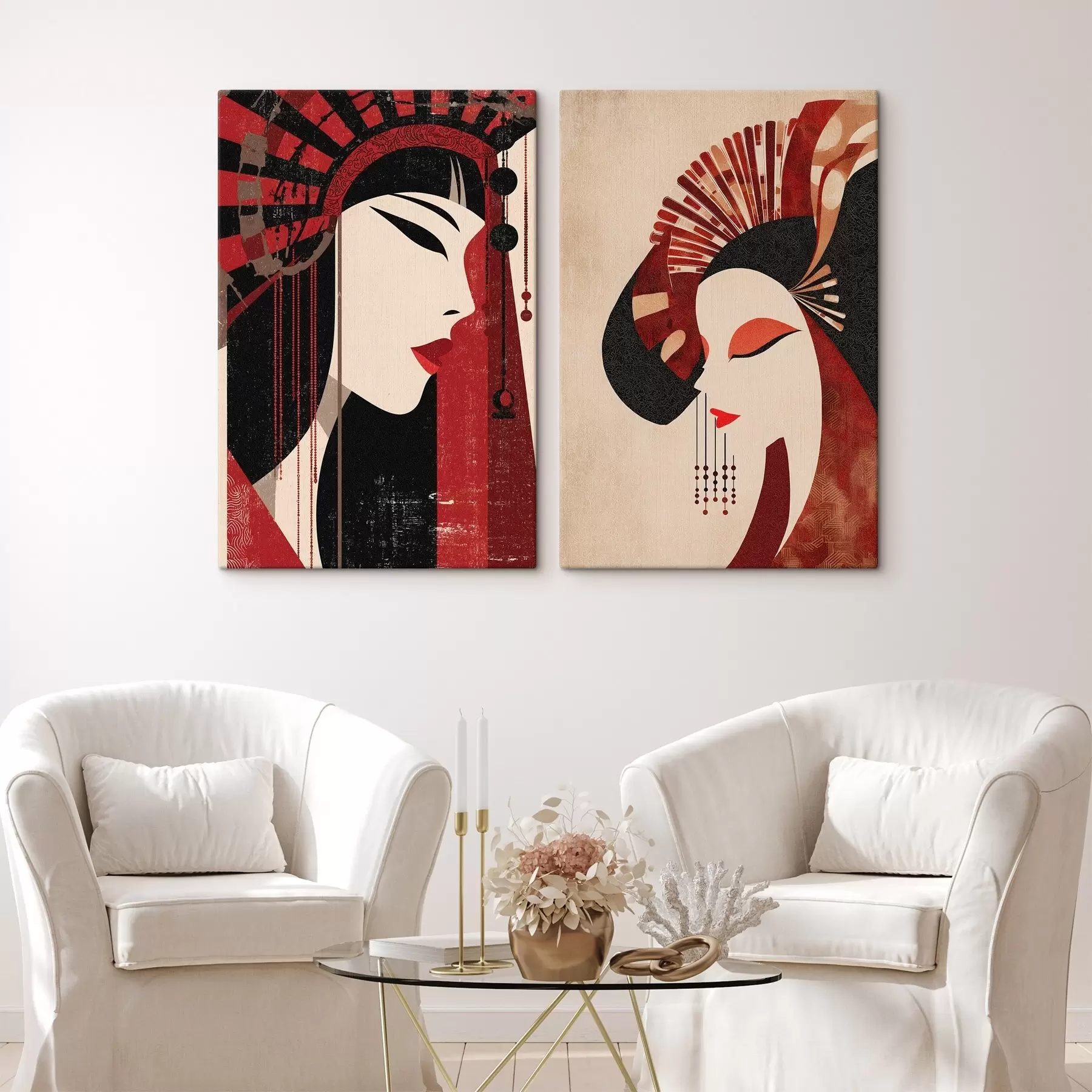 Pilt stiliseeritud naise portree, mis on inspireeritud jaapani ja art déco esteetikast m30431
