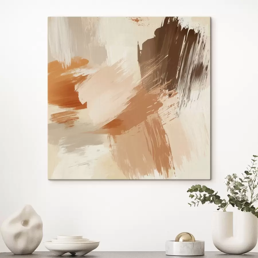 Pilt Liivaste ja pruunide toonidega abstraktsete pintslitõmbedega imitatsioon s48857