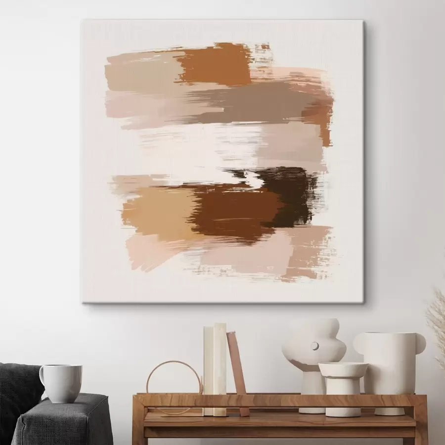 Pilt Minimalistlik kompositsioon horisontaalsete pintslitõmmetega kohvi- ja terrakotta toonides s48858