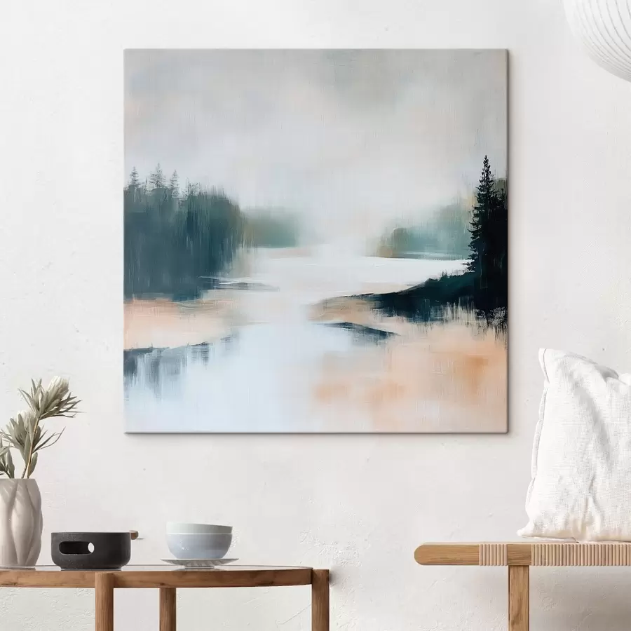 Pilt Abstraktne metsamaastik roosa ja sinise toonides kaasaegses maalikunstistiilis s48862