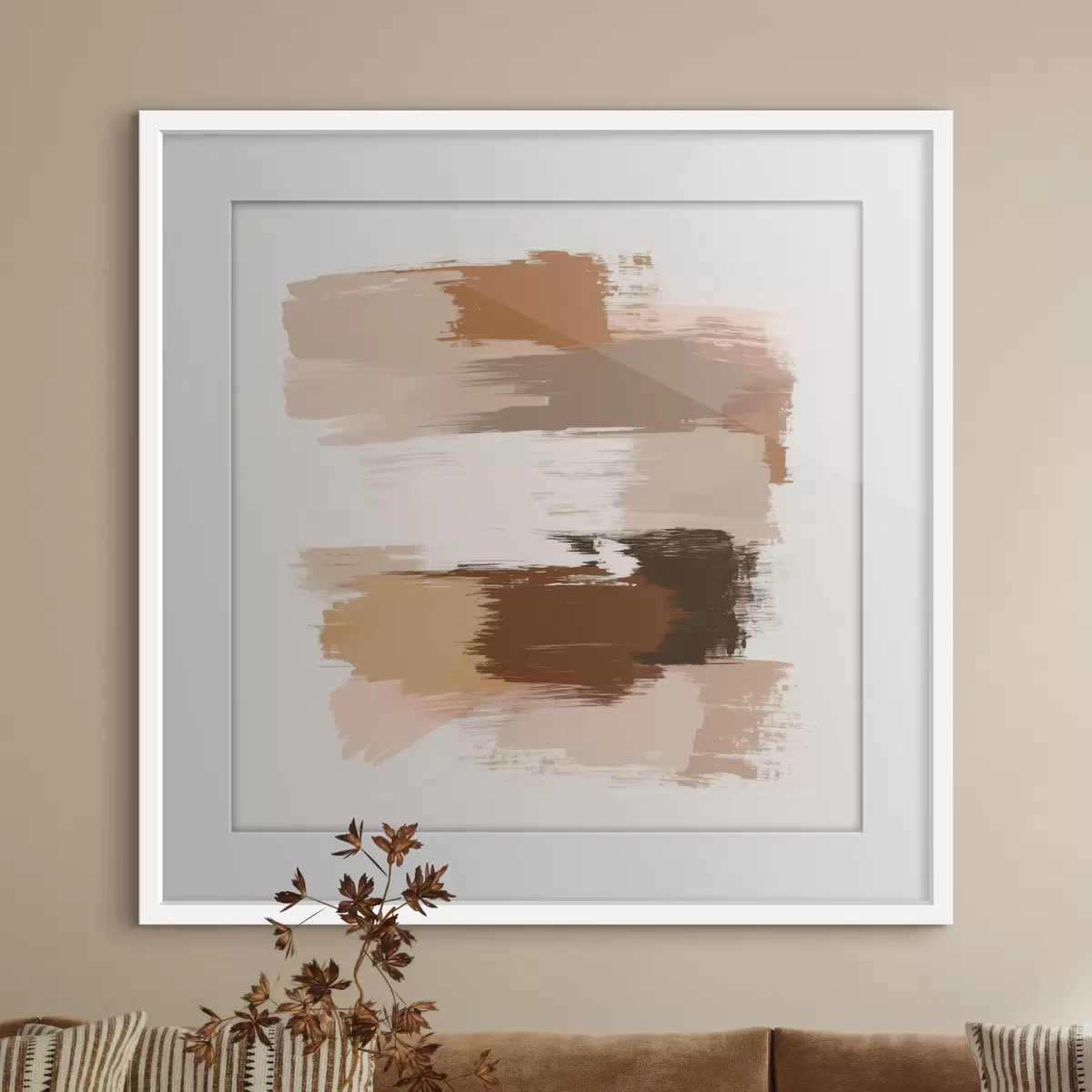 Plakat Minimalistlik kompositsioon horisontaalsete pintslitõmmetega kohvi- ja terrakotta toonides f48858