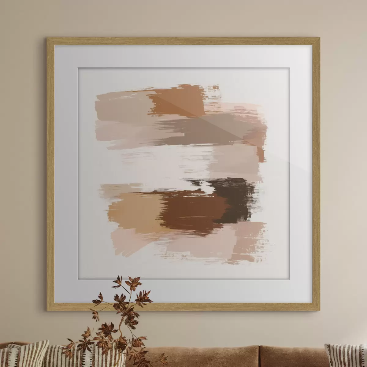 Plakat Minimalistlik kompositsioon horisontaalsete pintslitõmmetega kohvi- ja terrakotta toonides f48858