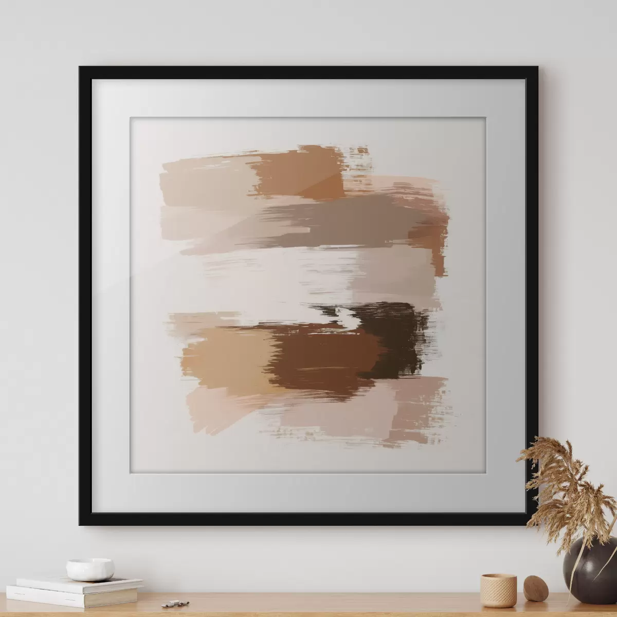 Plakat Minimalistlik kompositsioon horisontaalsete pintslitõmmetega kohvi- ja terrakotta toonides f48858