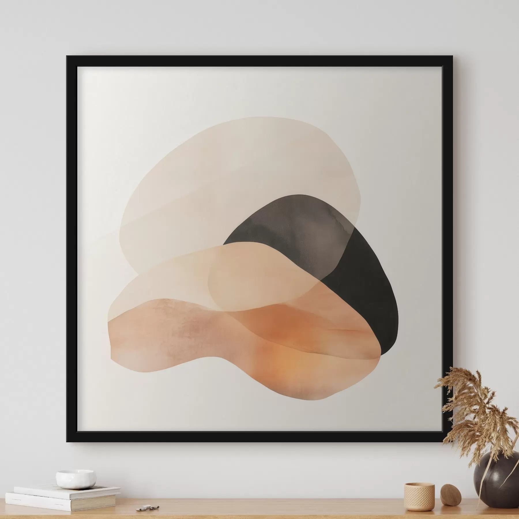 Fototapeedid Minimalistlikus stiilis abstraktsed kujundid beež-virsiku värvipalettis tumedate aksentidega f48863