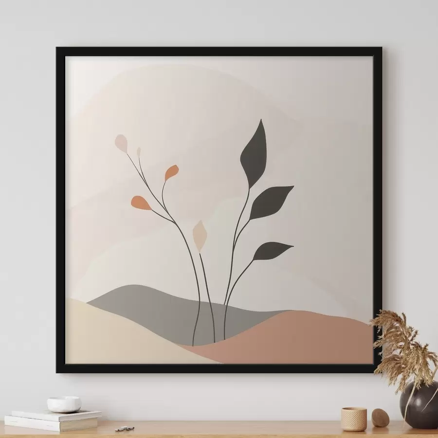 Fototapeedid Lakoniline taimeteemaline stseen orgaaniliste vormidega kaasaegses kunstistiilis f48874