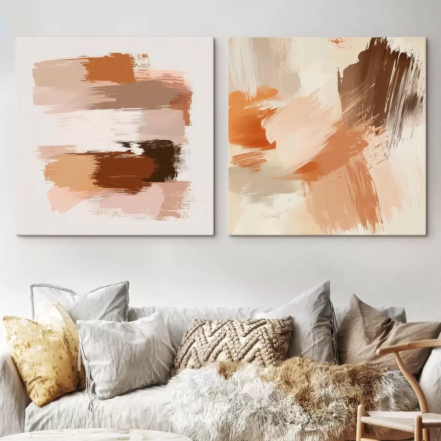 Pilt Dekoratiivne kunst soojades pruuni-beežides toonides, maalilise pintslitõmbega m30355