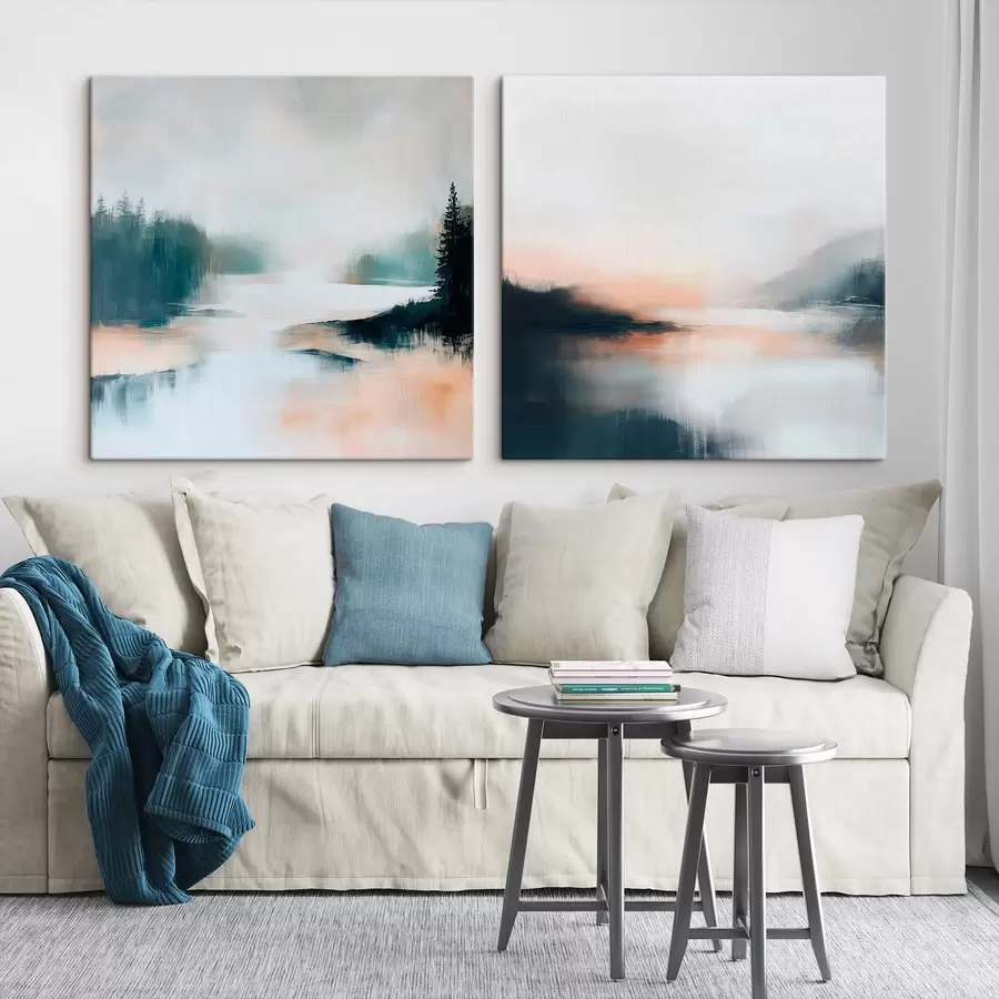 Pilt Uduvõrk maastik okaspuude ja järvega kaasaegses maalikunstistiilis m30357