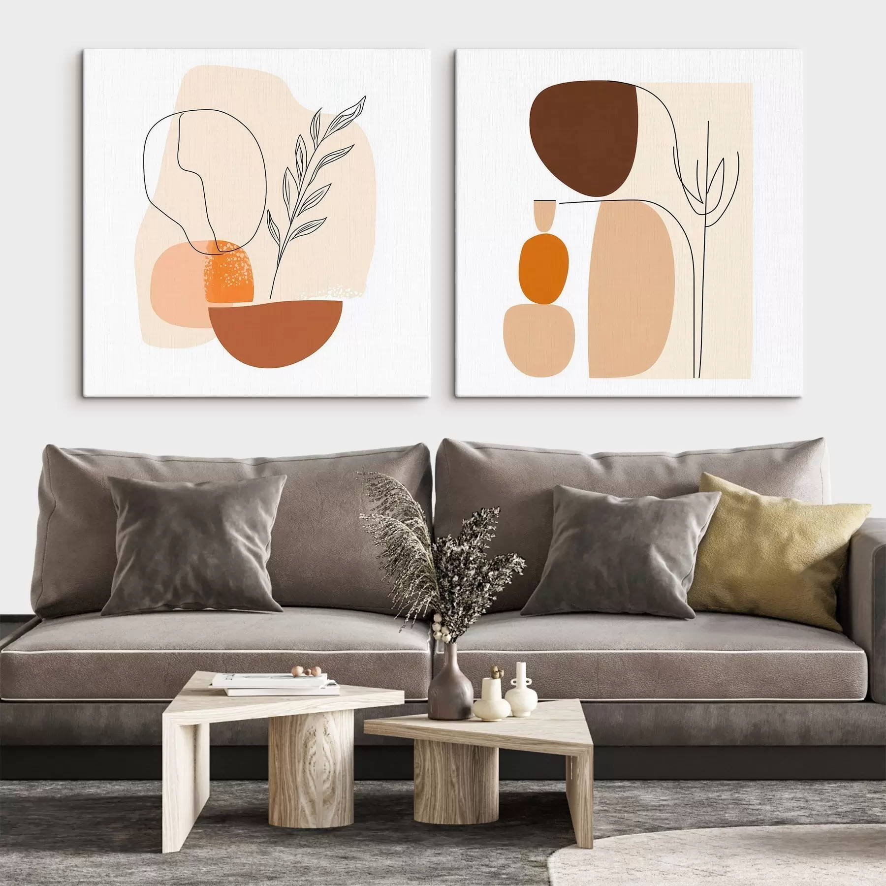 Pilt Abstraktsed lilled soojas beež-korallitoonides: minimalistlikus stiilis illustratsioon m30362