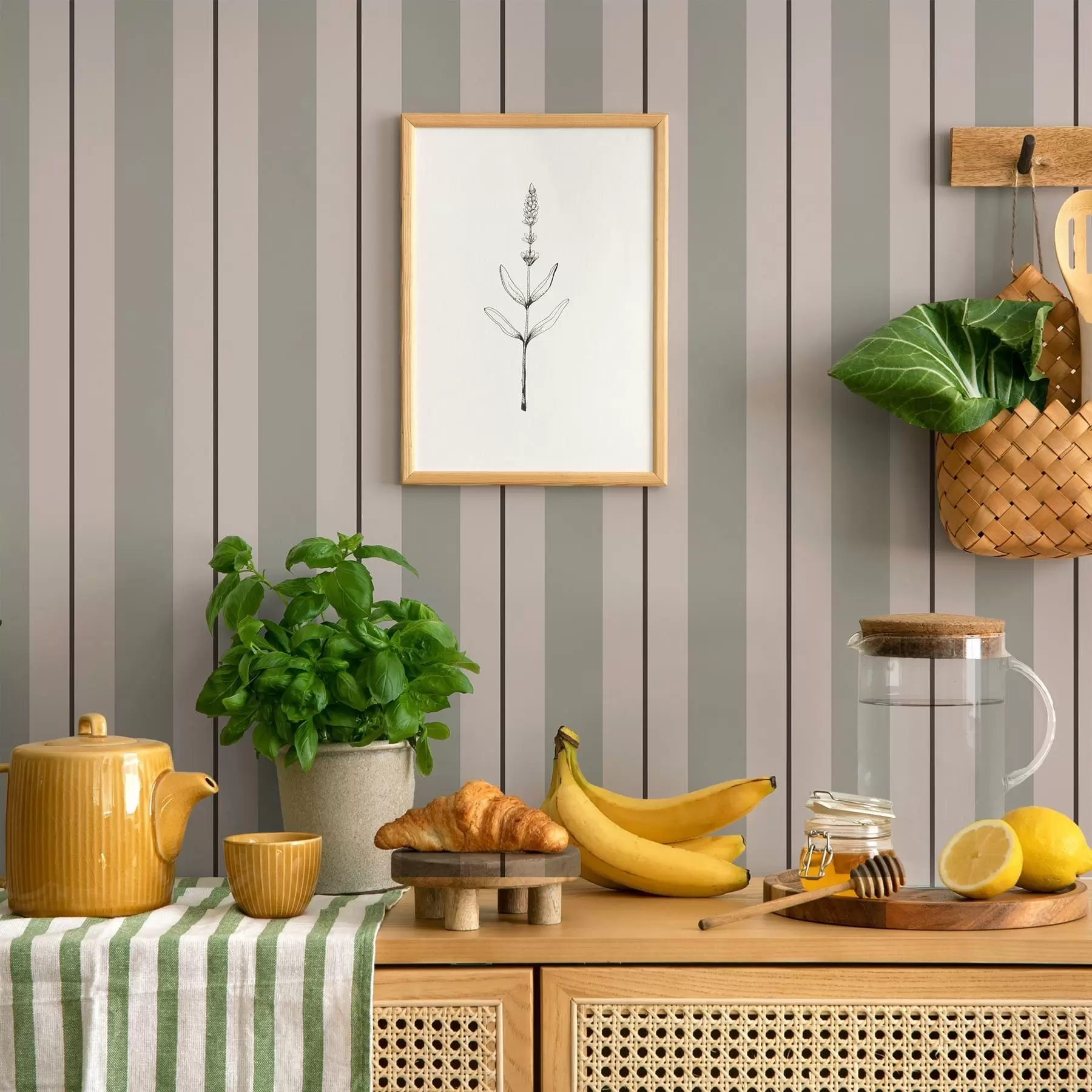 Fototapeedid Hallikasrohelised triibud kitsaste tumedate detailidega a01183v1