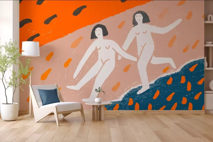 Fototapeedid kaasaegne kunst: kaks naist jooksevad rannikul w05564