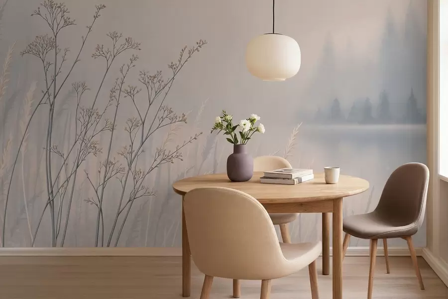 Fototapeedid Udukaetud maastiku ääres vee ääres kasvavad niidurohud w05534