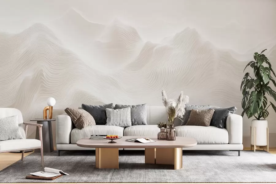 Fototapeedid Minimalistlikus stiilis abstraktsed lainjad mäed beežides toonides w09713