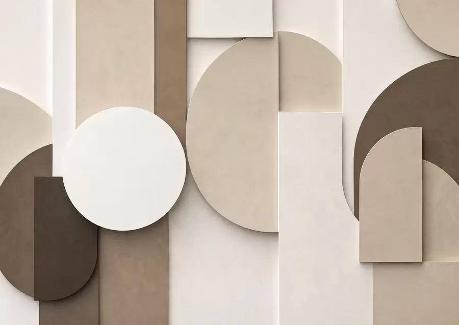 Fototapeedid Tekstuuriga beežid geomeetrilised kujundid kihilises 3D-kompositsioonis, minimalistlik ja kaasaegne seinakaunistus w05598