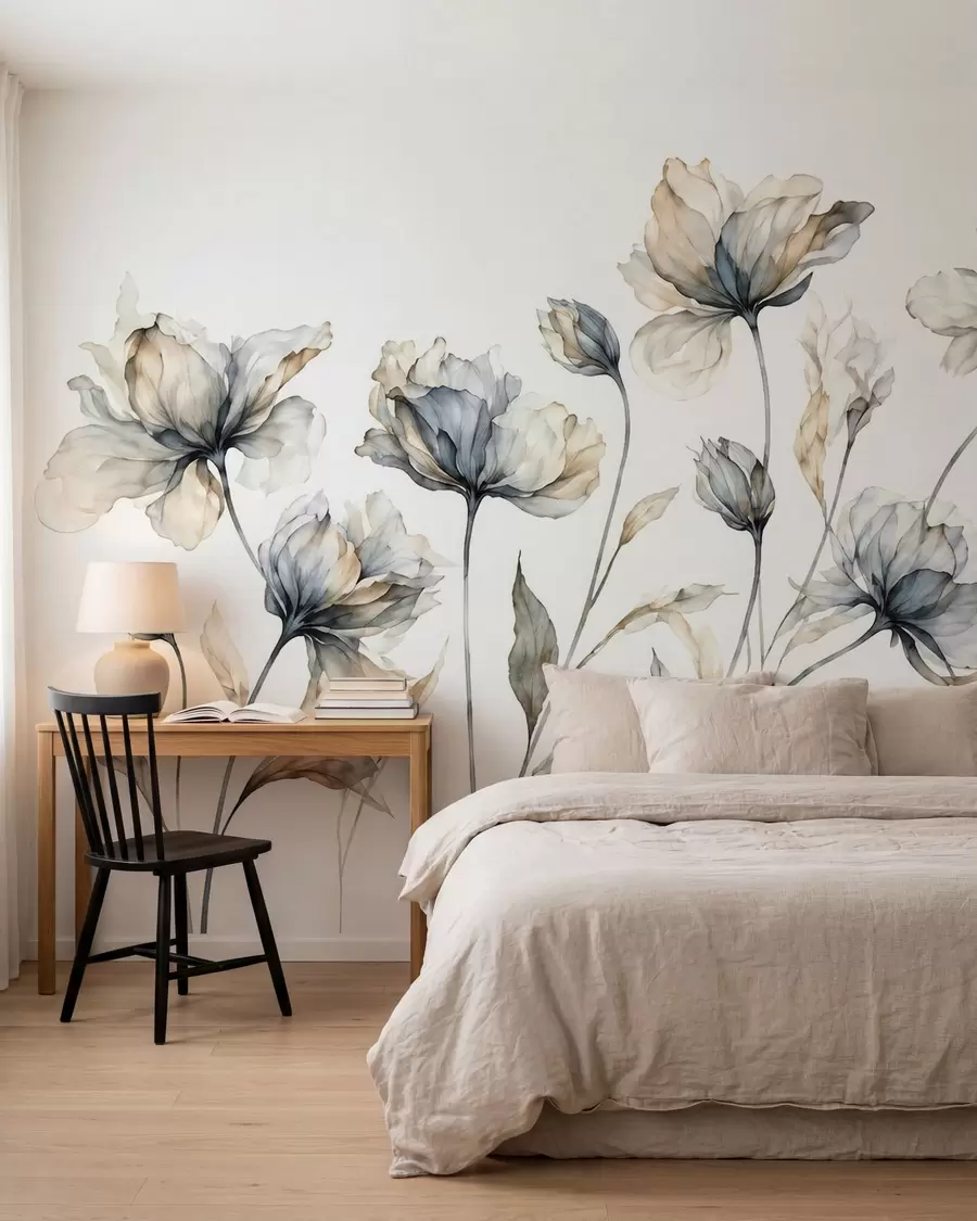 Fototapeedid Elegantsed õhulised lilled läbipaistvate kihiliste kroonlehtedega pikkadel õrgetel varretel w05579