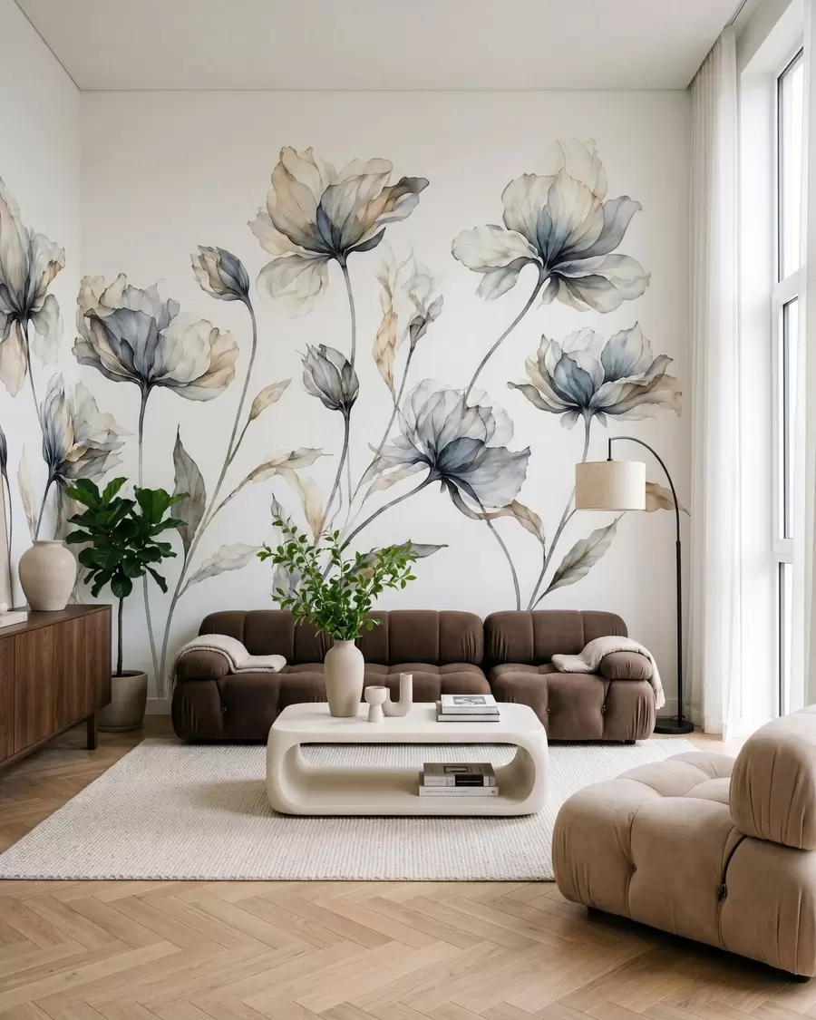 Fototapeedid Elegantsed õhulised lilled läbipaistvate kihiliste kroonlehtedega pikkadel õrgetel varretel w05579