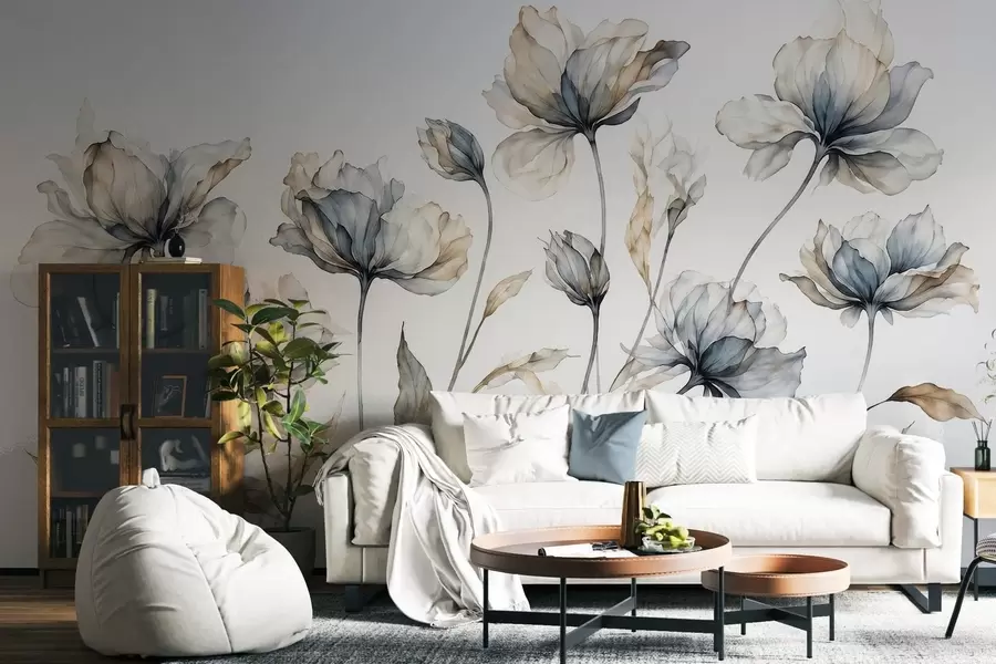 Fototapeedid Elegantsed õhulised lilled läbipaistvate kihiliste kroonlehtedega pikkadel õrgetel varretel w05579