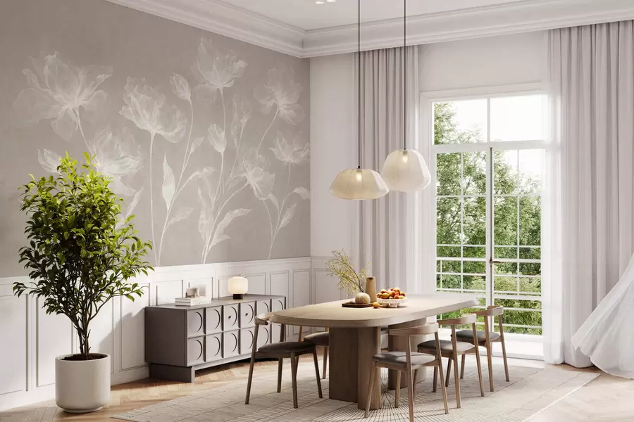 Fototapeedid Elegantsed õhulised lilled läbipaistvate kihiliste kroonlehtedega pikkadel õrgetel varretel w05579v1