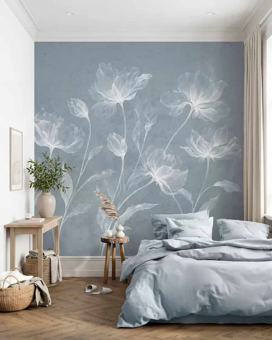 Fototapeedid Elegantsed õhulised lilled läbipaistvate kihiliste kroonlehtedega pikkadel õrgetel varretel w05579v2