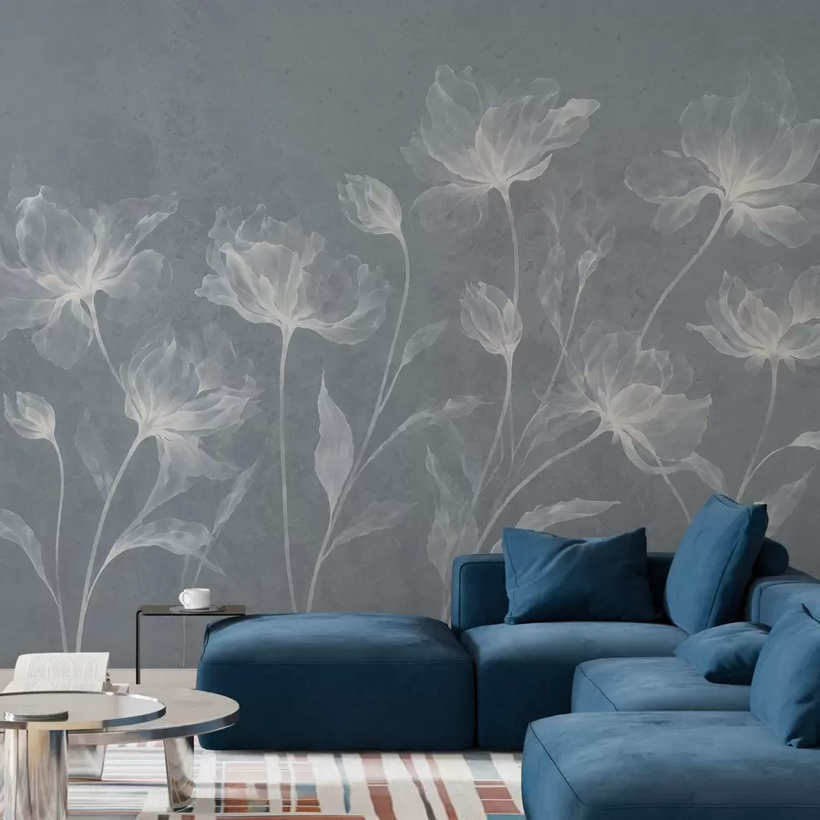 Fototapeedid Elegantsed õhulised lilled läbipaistvate kihiliste kroonlehtedega pikkadel õrgetel varretel w05579v2