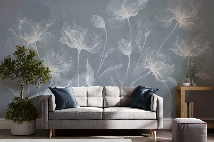 Fototapeedid Elegantsed õhulised lilled läbipaistvate kihiliste kroonlehtedega pikkadel õrgetel varretel w05579v2