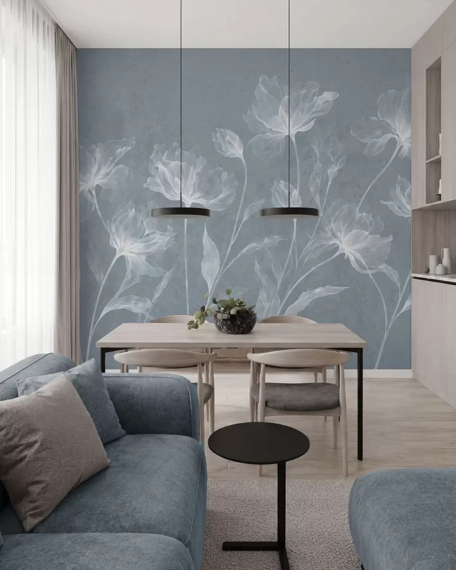 Fototapeedid Elegantsed õhulised lilled läbipaistvate kihiliste kroonlehtedega pikkadel õrgetel varretel w05579v2