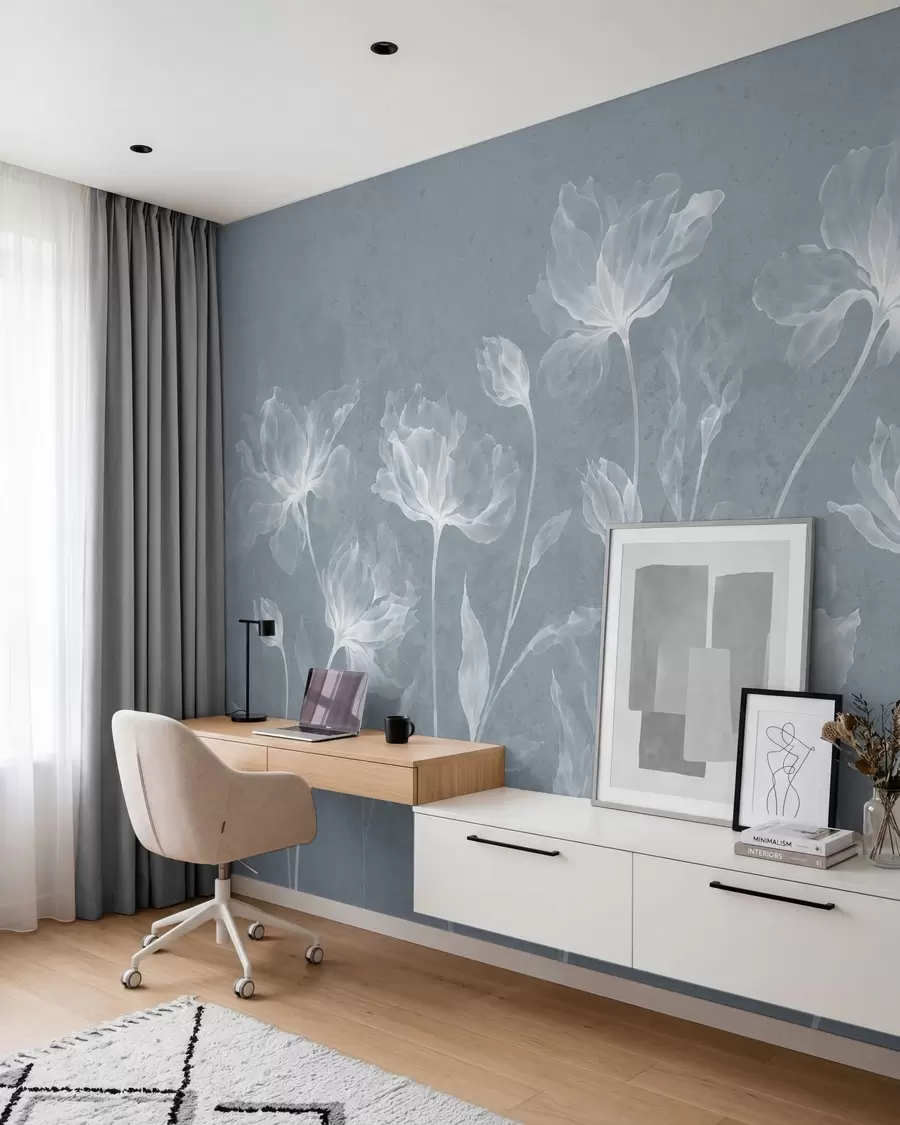 Fototapeedid Elegantsed õhulised lilled läbipaistvate kihiliste kroonlehtedega pikkadel õrgetel varretel w05579v2