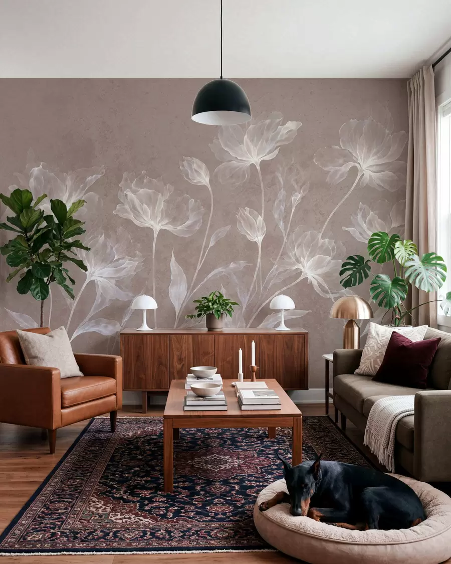Fototapeedid Elegantsed õhulised lilled läbipaistvate kihiliste kroonlehtedega pikkadel õrgetel varretel w05579v3