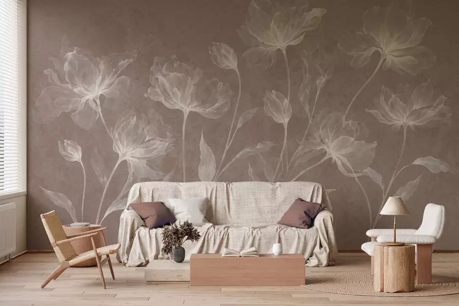 Fototapeedid Elegantsed õhulised lilled läbipaistvate kihiliste kroonlehtedega pikkadel õrgetel varretel w05579v3