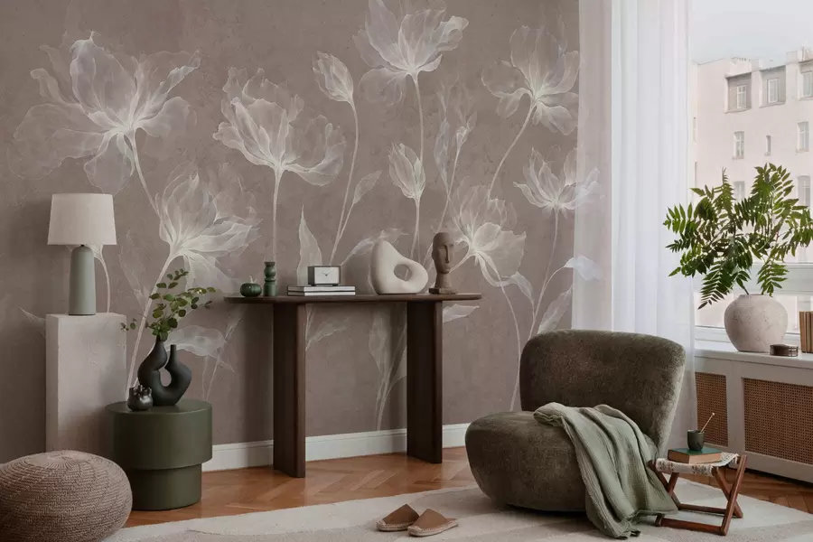 Fototapeedid Elegantsed õhulised lilled läbipaistvate kihiliste kroonlehtedega pikkadel õrgetel varretel w05579v3
