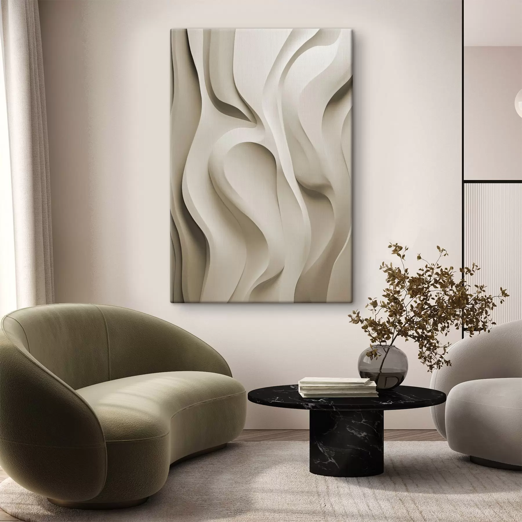 Pilt Abstraktsed beežid lainelised vormid sujuvate kõverustega, kaasaegne minimalistlik kunst s49149