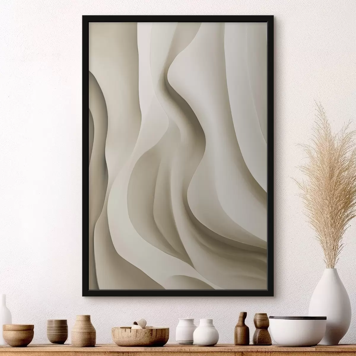 Plakat Abstraktsed beežid lainelised vormid sujuvate kõverustega, kaasaegne minimalistlik kunst f49150