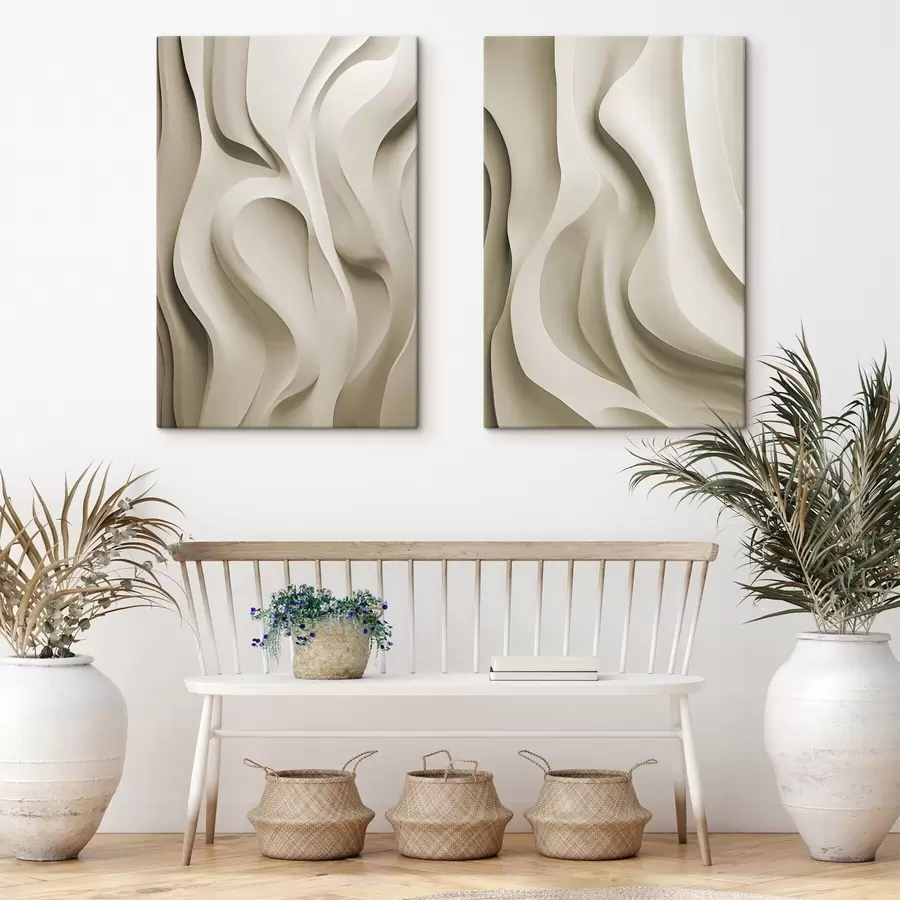 Pilt Abstraktsed beežid lainelised vormid sujuvate kõverustega, kaasaegne minimalistlik kunst m30471