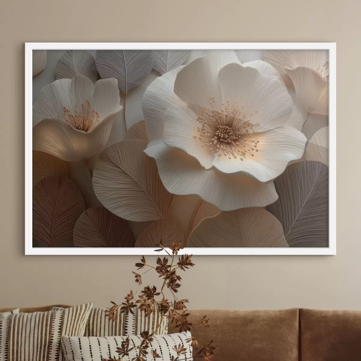 Plakat Kihiliselt paigutatud lilled ja lehed soojades toonides f49218