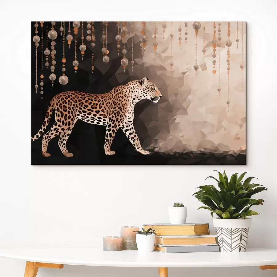 Pilt Leopard geomeetrilise taustaga ja rippuvate elementidega s49188