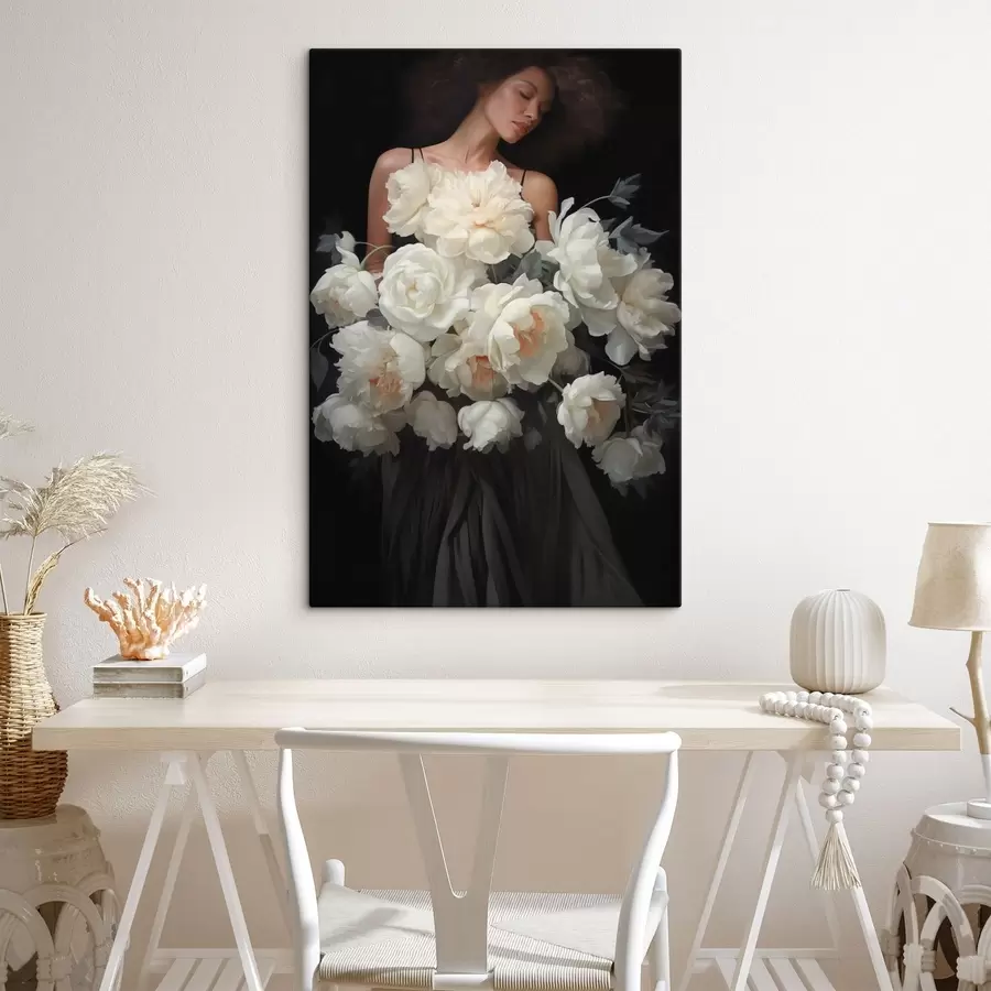 Fototapeedid Naine suure heledate lillede kimbuga s49220