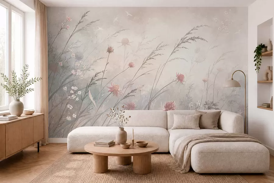 Fototapeedid Õhuline kompositsioon heledatest looduslilledest w05538v2