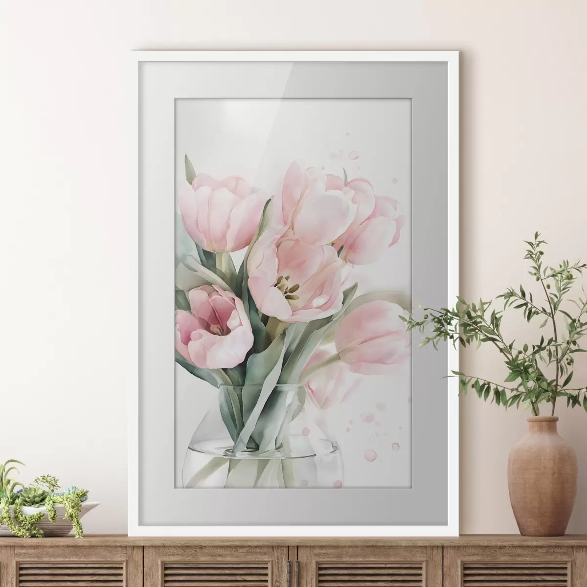 Plakat Õrnad roosad tulbid akvarellistiilis f49225