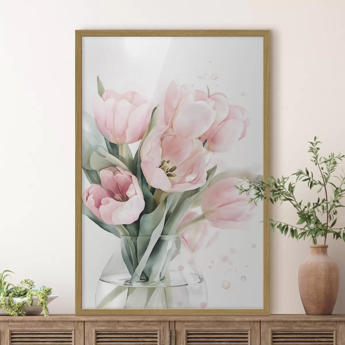 Plakat Õrnad roosad tulbid akvarellistiilis f49225